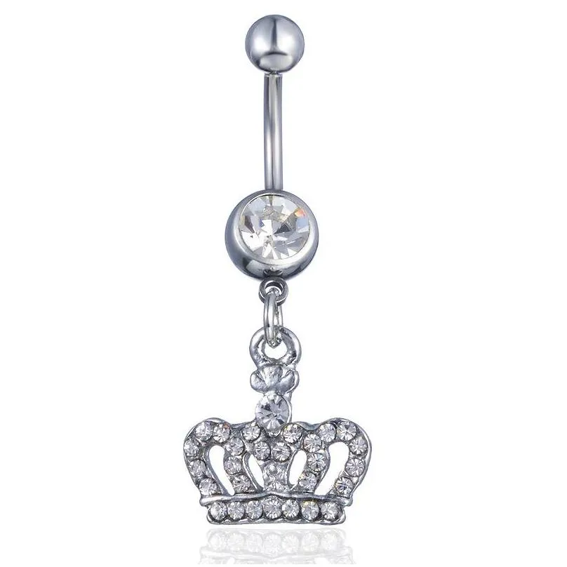 Navel & Bell Button Rings Rhinestone Crown Navel Ring Crystal Bell Button Rings For Women Girls Fashion Body Jewelry Drop Delivery Jew Dh7Uf