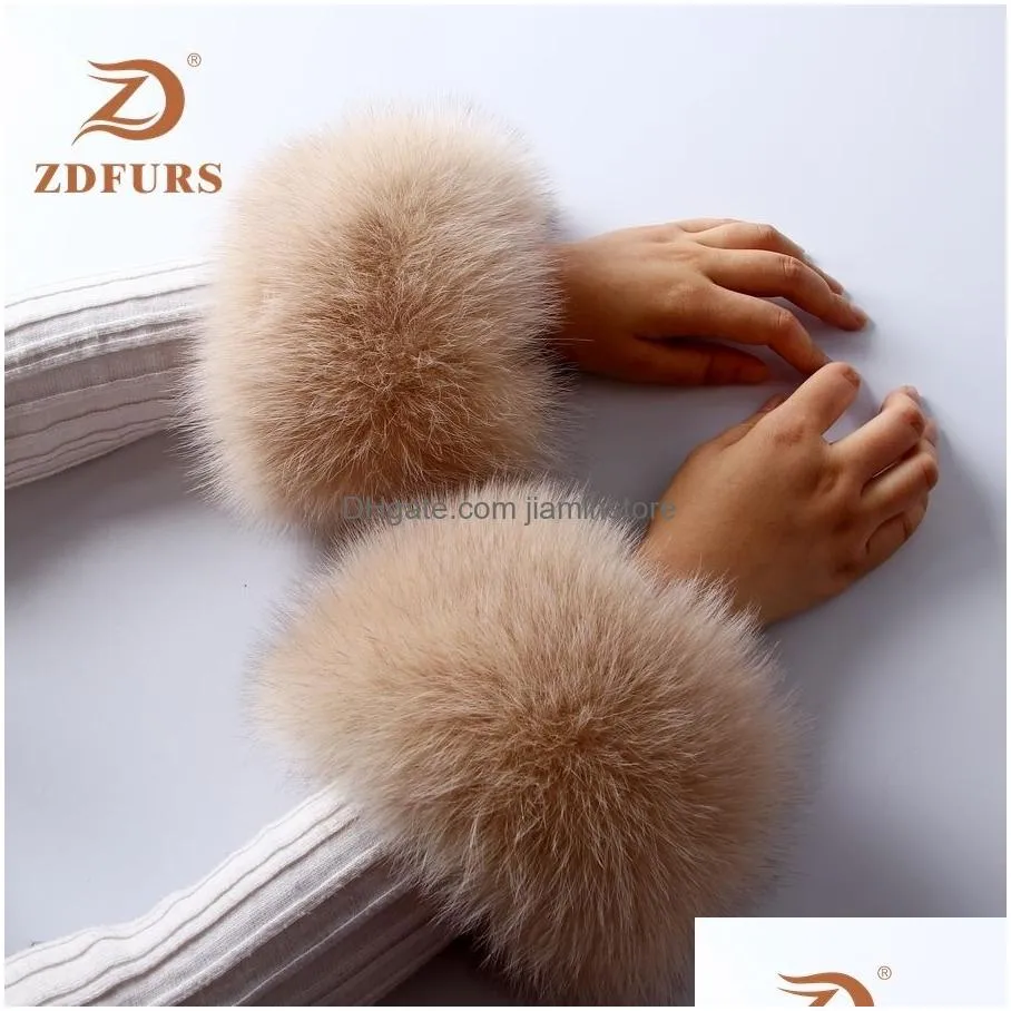 Fingerless Gloves Fingerless Gloves Zdfurs X High Quality Fur Cuffs Wrist Warmer Genuine Cuff Arm Lady Bracelet Real Wristband Drop De Dhpw7