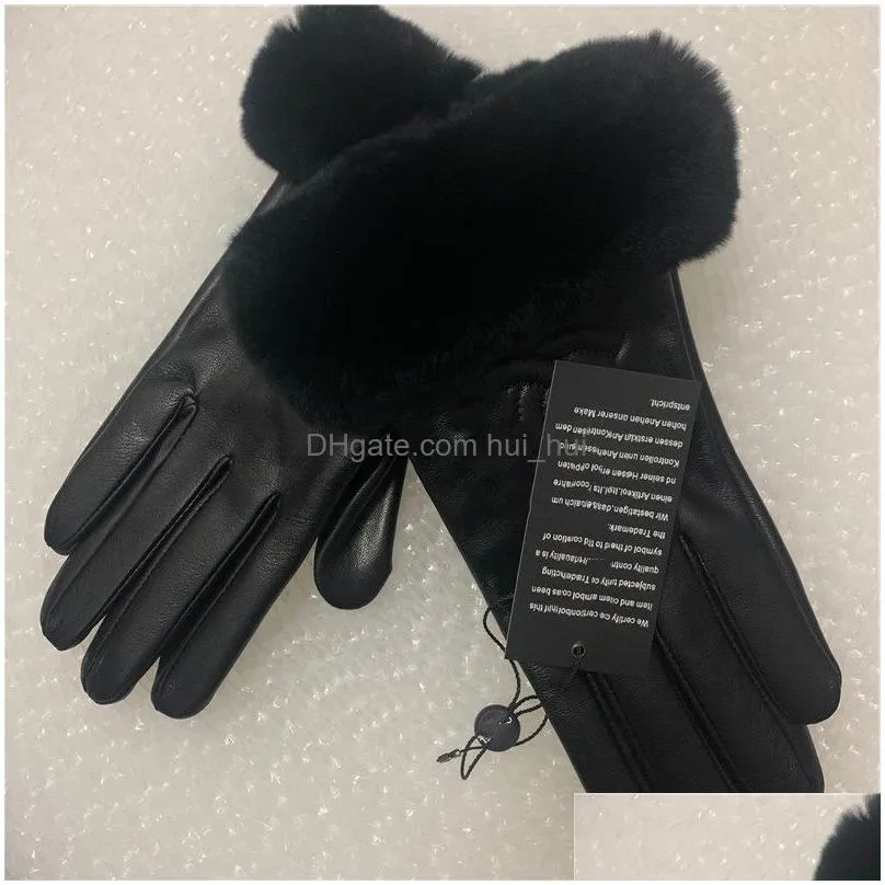 100% sheepskin gloves inside classic brand womens warm gloves lined with cashmere rabbit hair muzzle gloves