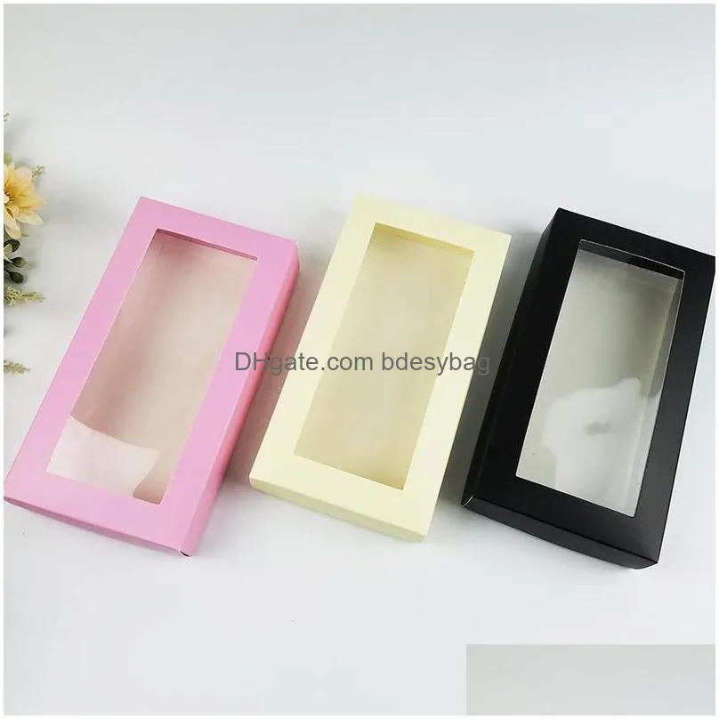 3 colors kraft paper gift boxes kraft packaging box with window kraft paper socks box long wallet packing boxes 21x11x3.5cm lx0747