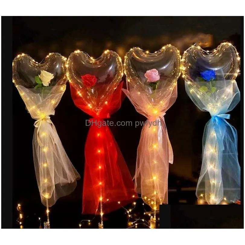 party decoration led bobo balloon flashing light heart shaped rose flower ball transparent wedding valentines day gift