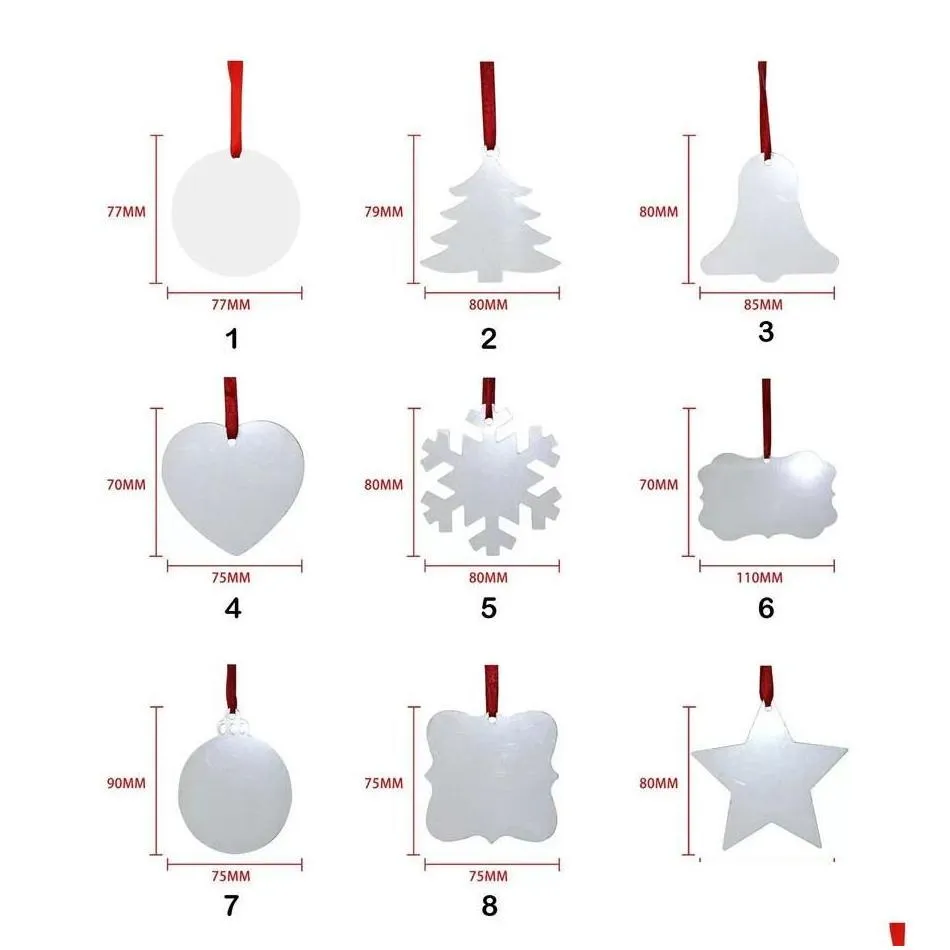 christmas decorations sublimation blank ornament double-sided xmas tree pendant mti shape aluminum plate metal hanging tag holidays