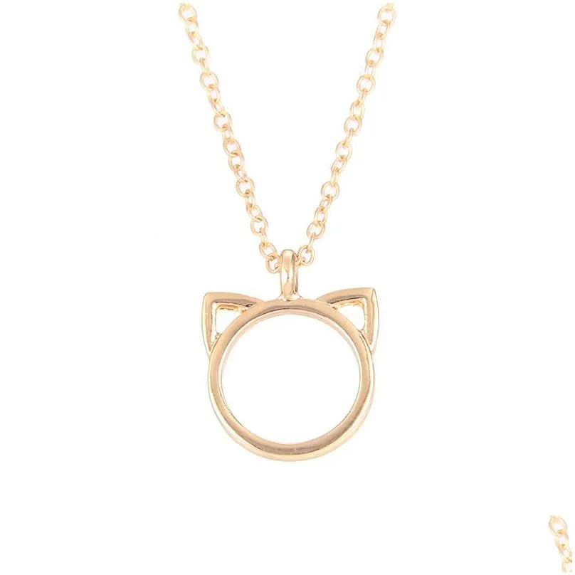 Pendant Necklaces Two Tone Cat Ear Pendant Necklace Kitten Animal Charm Necklaces With Mes Card Fashion Jewellery Drop Delivery Jewelr Dhiot