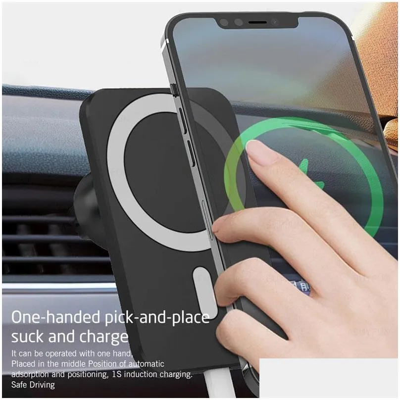 15W QI Magnetic Car Wireless Charger Air Vent Stand for Magsafe Phone 13 12 11 Pro X Max Fast Charging Magnet Mount Auto Holder 220620