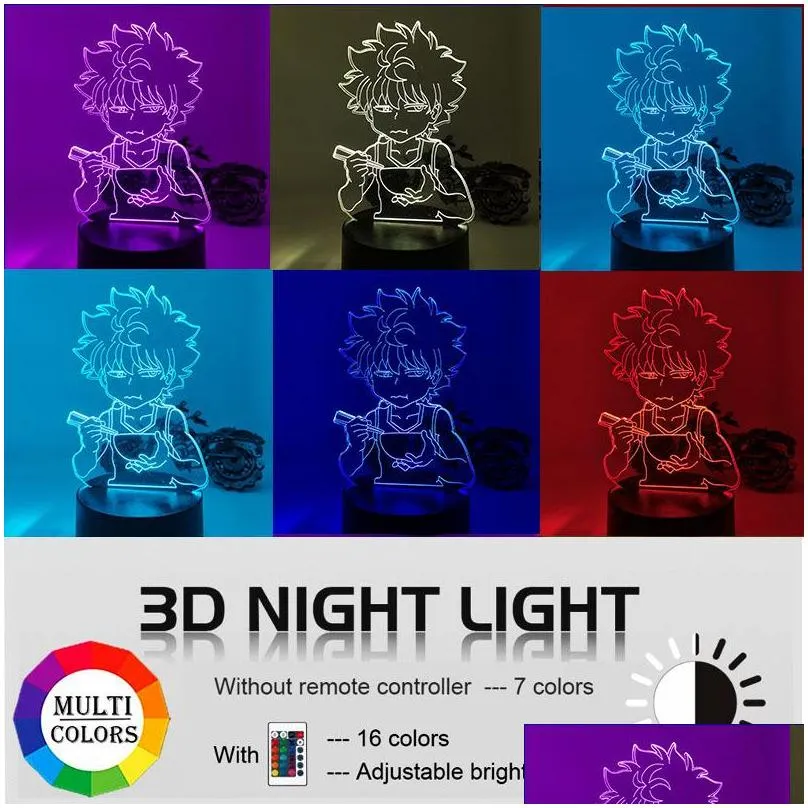 led light for kids bedroom decor hxh night anime gift acrylic neon 3d lamp xmas birthday killua cute diy new year