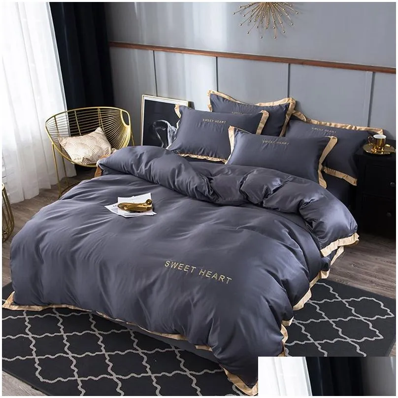 Luxury Bedding Set 4pcs Flat Bed Sheet Brief Duvet Cover Sets King Comfortable Quilt Covers Single Queen Size Bedclothes Linens