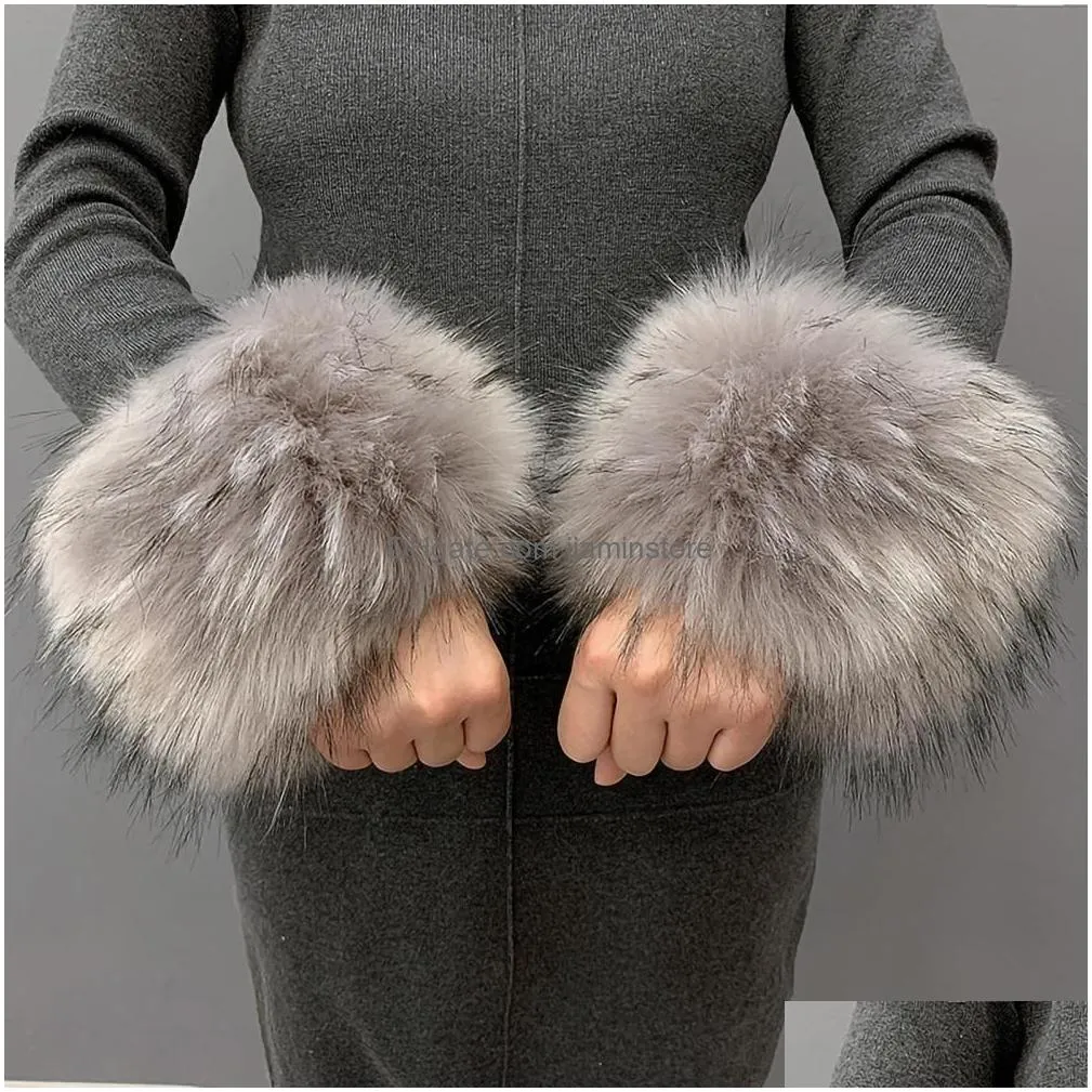 Fingerless Gloves Fingerless Gloves Women Faux Fur Cuffs Wristband Winter Warmer Arm Wrist Raccoon Sleeve Fluffy Oversleeve Drop Deliv Dhnxz