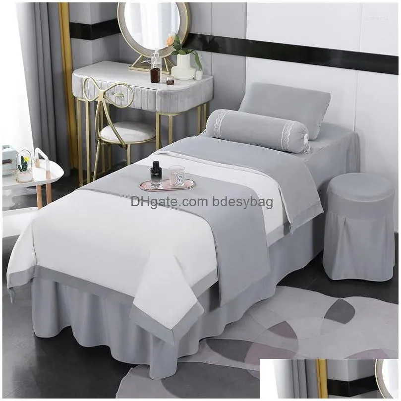 Bedding Sets Bedding Sets Crystal Veet Beauty Salon Set Bed Linen Sheet Mas Spa Bedskirt Stooler Pillow Quilt Er Custom Size Logo S Dr Dh8Lg