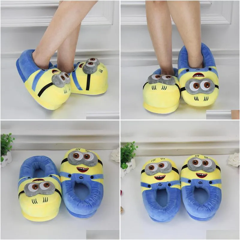 anime slippers indoor slippers slippers y200706 cute cartoon cute minion plush winter home for adults women men