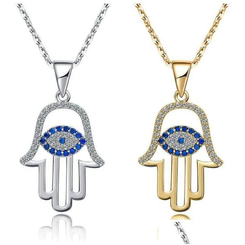 Pendant Necklaces Blue Evil Eye Hamsa Hand Necklace Third Pendant Necklaces Lucky Protection Jewelry Drop Delivery Jewelry Necklaces P Dh3Nn