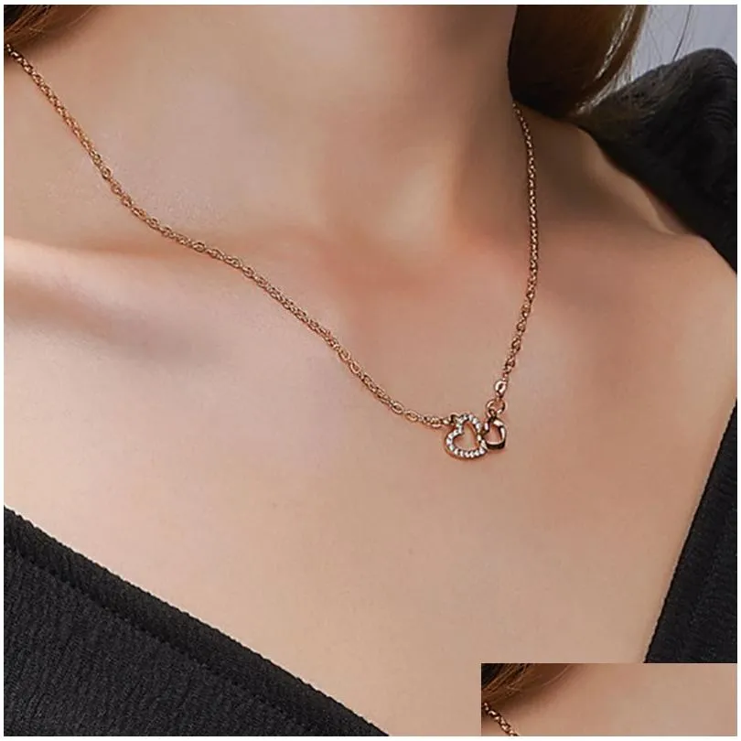 Pendant Necklaces Double Heart Pendant Necklace White Diamond Love Necklaces For Women Fashion Jewelry Gift Drop Delivery Jewelry Neck Dhwzb
