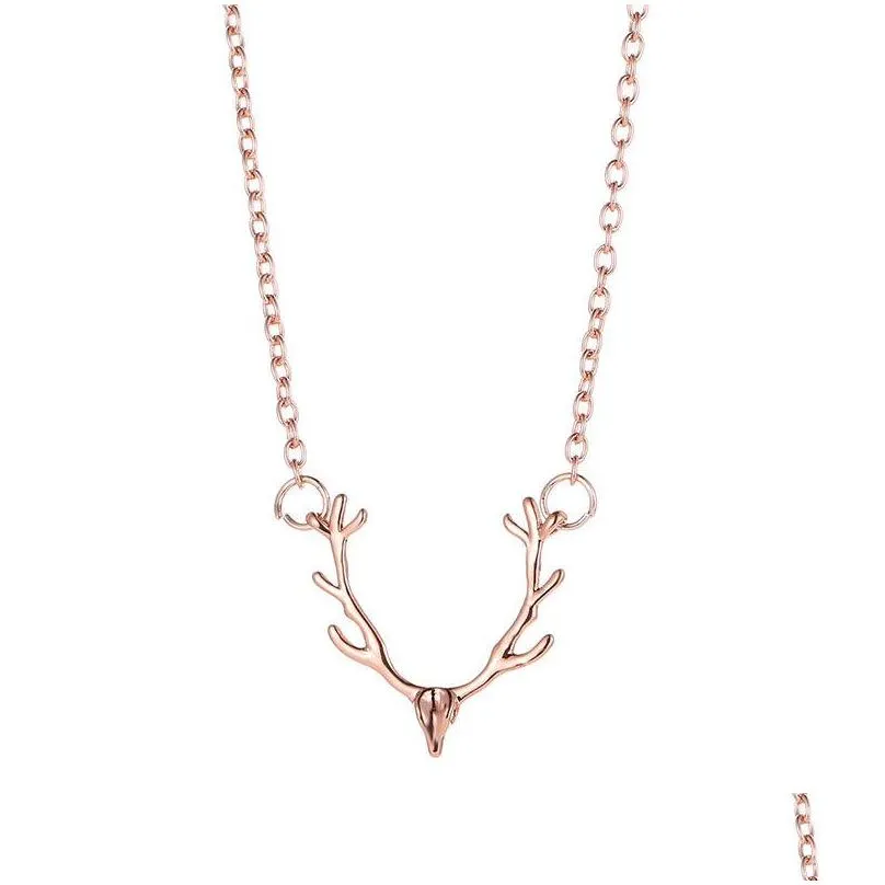 Pendant Necklaces Elk Head Pendant Necklaces For Women Cute Animal Deer Pendants Antler Necklace Jewelry Gift Drop Delivery Jewelry Ne Dhsd5