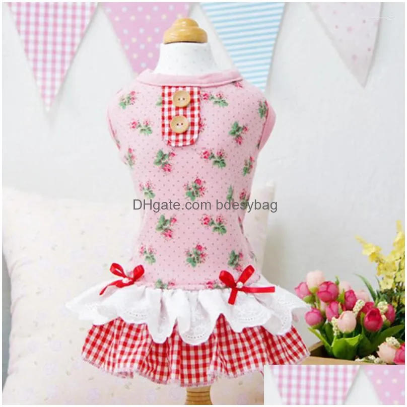 Dog Apparel Dog Apparel Cute Bear Printing Clothes For Female Cats Summer Vest Dresses Small Dogs Skirt Elastic Waist Puppy Overall Pr Dh34D
