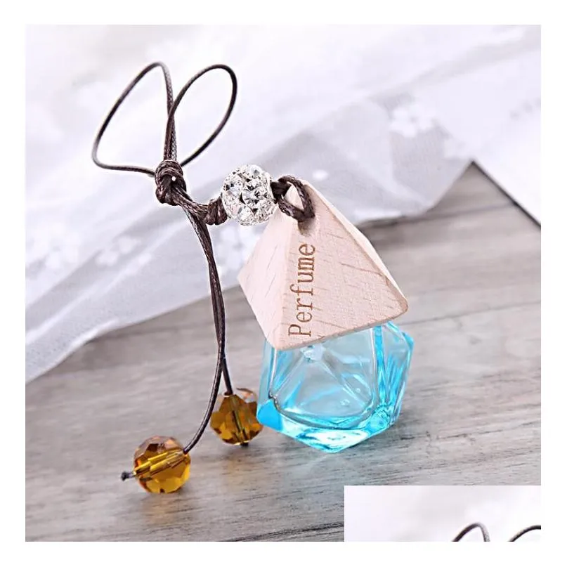 Car Perfume Bottle With Wood Cap Hanging Rearview Ornament Air Freshener For  Oils Diffuser Refillable Empty Glass Bottle