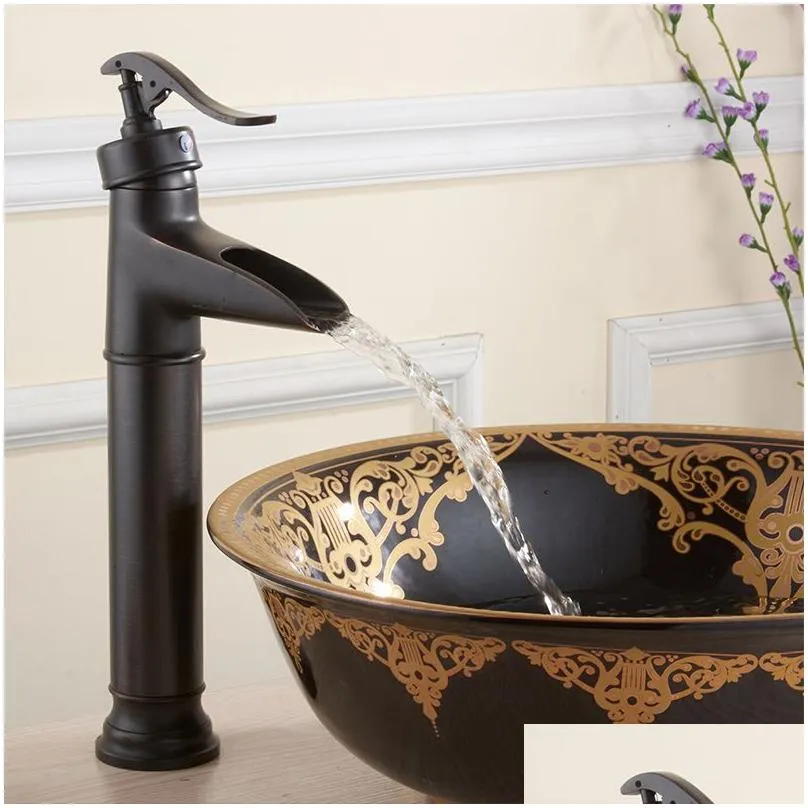 Basin Faucets Antique Brass Waterfall Bathroom vessel Sink Faucet Single Handle Hole Deck Wash Mixer Water Tap WC Taps ZLY-1909