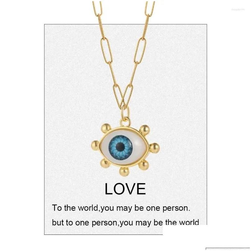 pendant necklaces greek evil blue eye necklace for women gold color turkish womans punk long chains stainless steel link collar