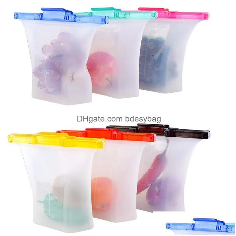 1000ml one step lock leakproof standing silicone bag containers sandwiches liquid snack fruit reusable silicone food storage bag