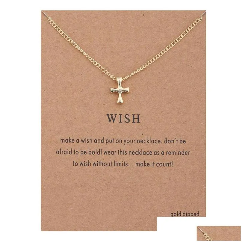 Pendant Necklaces Wish Cross Necklace With Card Faith Sideways Necklaces God Lords Prayer Relius Jewelry Gift Drop Delivery Jewelry Ne Dhcid
