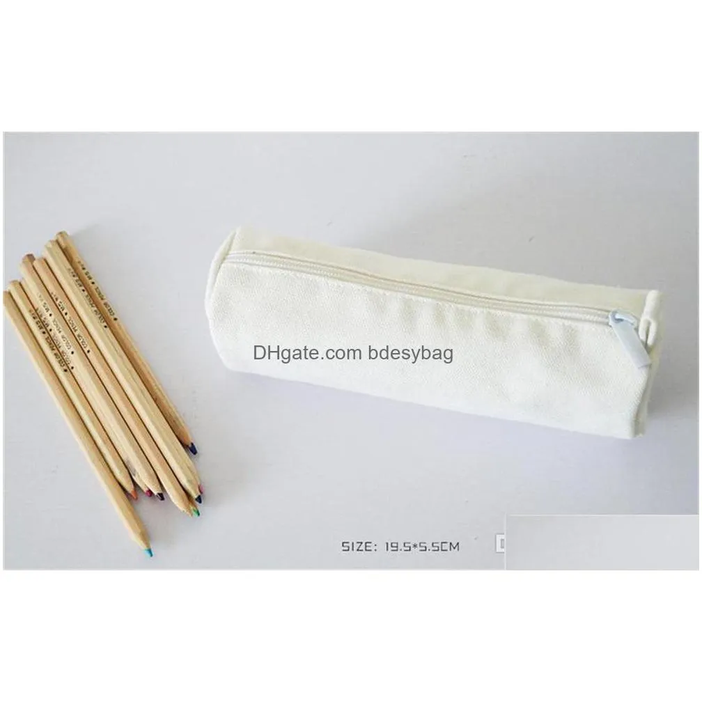 japanese style round blank canvas zipper pencil cases pen pouches cotton cosmetic bags makeup bags mobile phone clutch bag wholesale