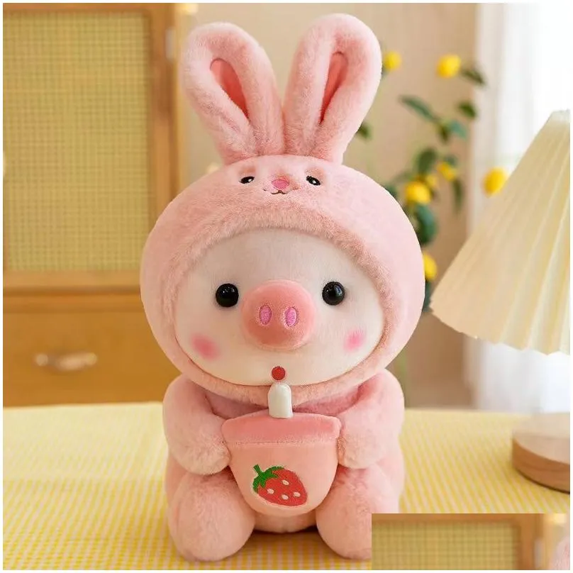 25cm Supper Soft Stuffed Plush Toy Big Eye Pig Frog With Fruit Toys Stuffed Sleeping Pillow Boy Girl Birthday Gift