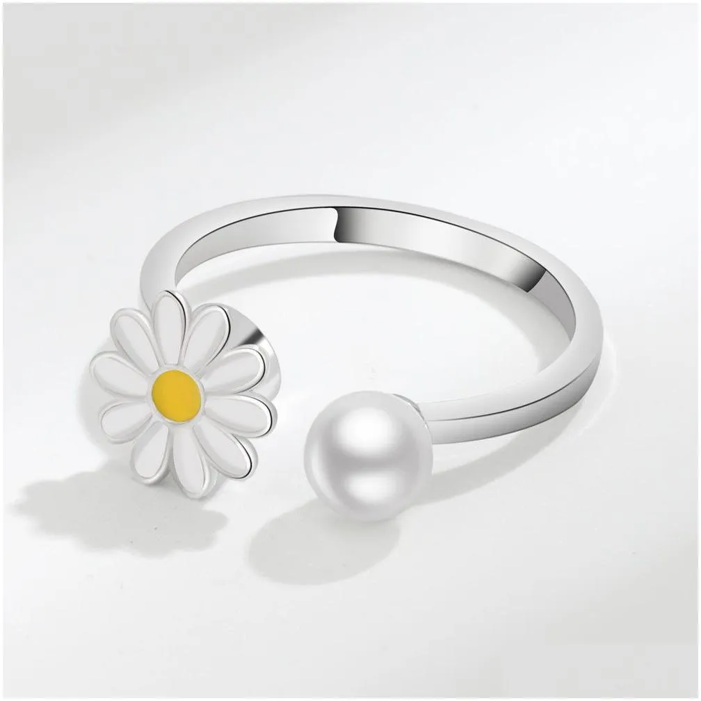 Band Rings Daisy Flower Ring Adjustable Open Spinner Anxiety Rings Relief Jewelry Gift Drop Delivery Jewelry Ring Dhjkq