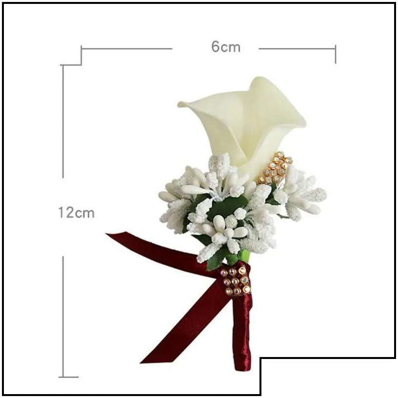 Wedding Flowers Wedding Groom Groomsman Boutonniere Artificial Flower Cor Man Suit Brooch Clipon For Bridal Party Decoration Drop De