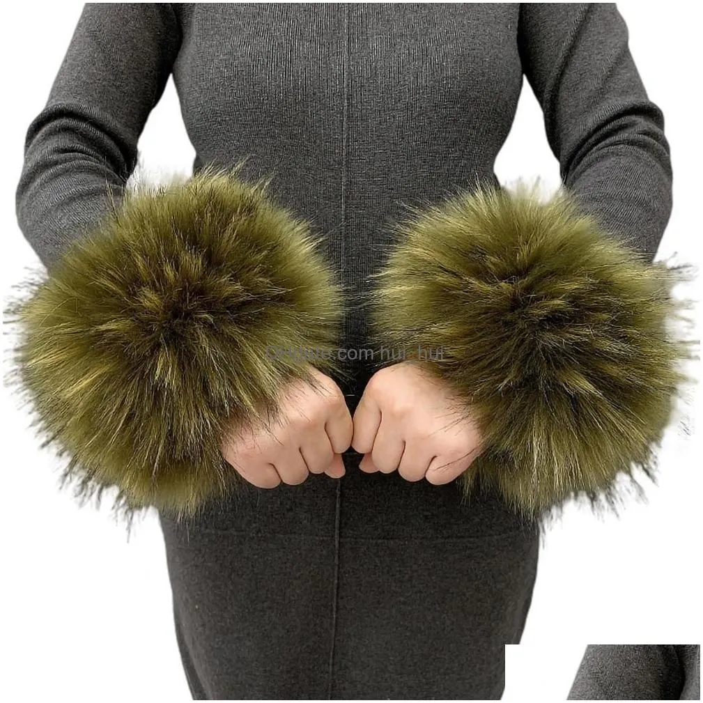 fingerless gloves anime women faux fur cuffs wristband winter warmer arm wrist raccoon fur sleeve gloves winter wrist sleeve fluffy oversleeve