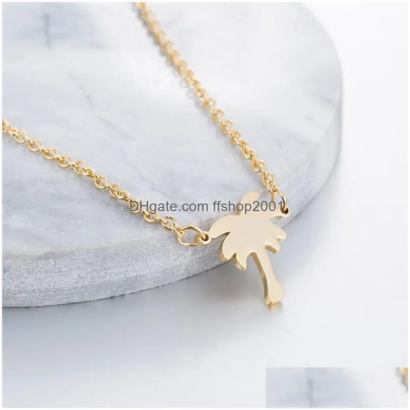 Pendant Necklaces Coconut Tree Pendant Necklace Stainless Steel Gold Chains Plant Necklaces Women Summer Beach Fashion Jewelry Drop De Dhwtk