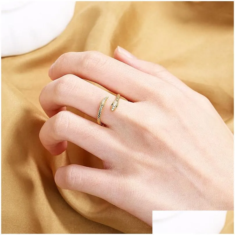 Band Rings Snake Rings For Women Adjustable Snakelike 18K Gold Plated Ring Zircon S-Shaped Fashion Jewelry Drop Delivery Jewelry Ring Dhzla