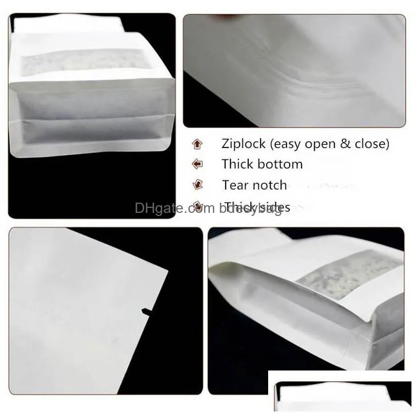 white stand up paper window packaging bag snack cookie tea packaging frosted window bag gift bags pouches factory wholesale lz0547