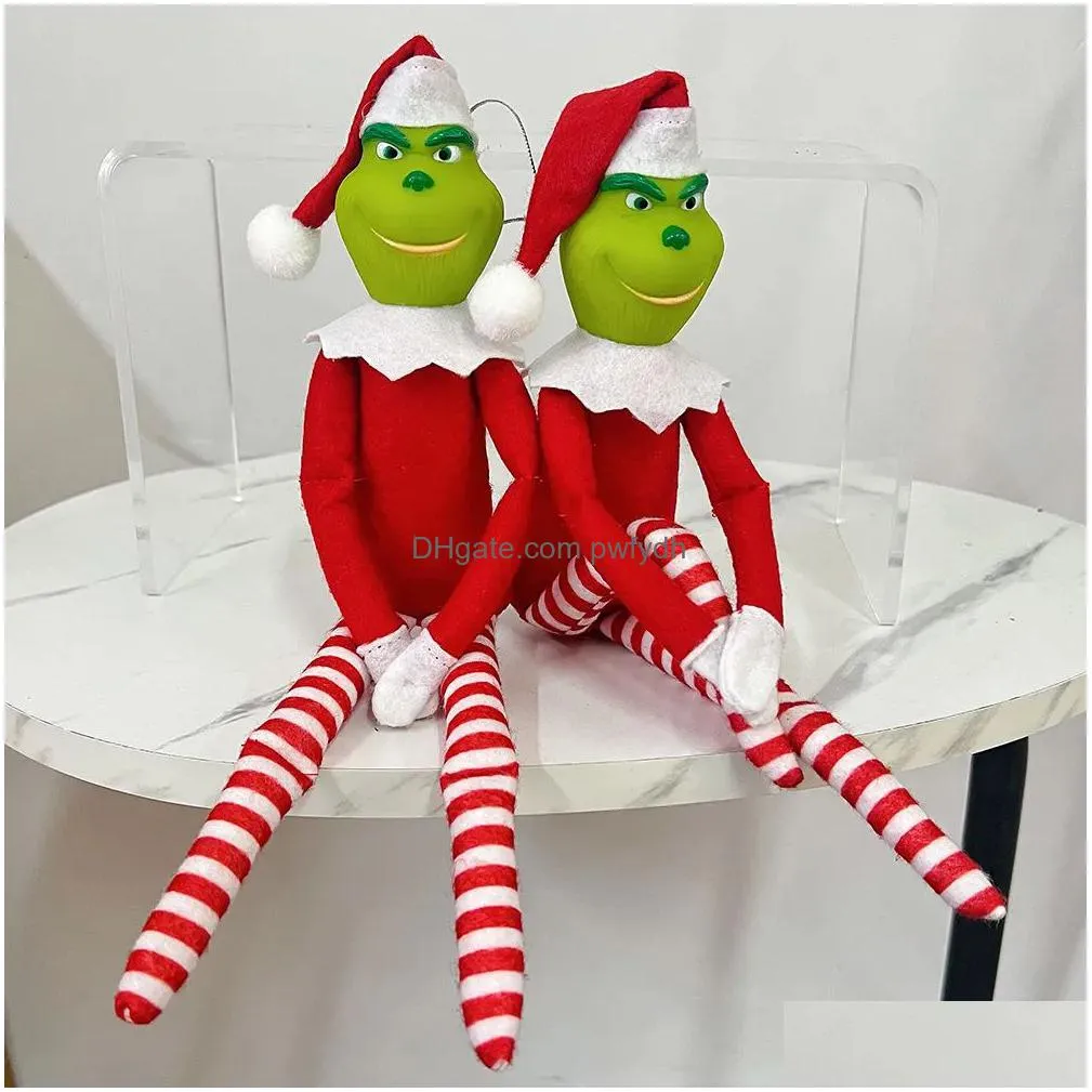 30cm christmas grinch doll green hair monster plush toy home decorations elf ornament pendant childrens birthday gift fy3894 1101