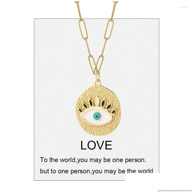 pendant necklaces greek evil blue eye necklace for women gold color turkish womans punk long chains stainless steel link collar