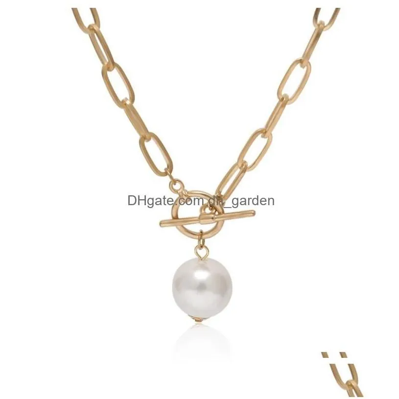 Gothic Baroque Pearl Pendant Choker Necklace For Women Wedding Punk Big Bead Lariat Gold Color Long Chain Necklaces Jewelry D Dhgarden