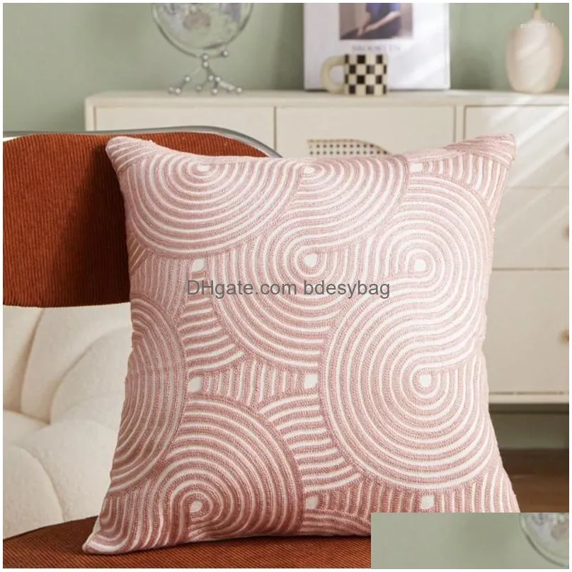 Cushion/Decorative Pillow Pillow Home Fabric Embroidery Er Pink Yellow Gray Circle Geometric Decorative Pillows Bedroom Office Sofa Wa Dhnpv