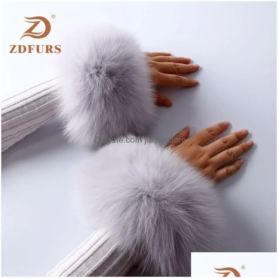 Fingerless Gloves Fingerless Gloves Zdfurs X High Quality Fur Cuffs Wrist Warmer Genuine Cuff Arm Lady Bracelet Real Wristband Drop De Dhpw7