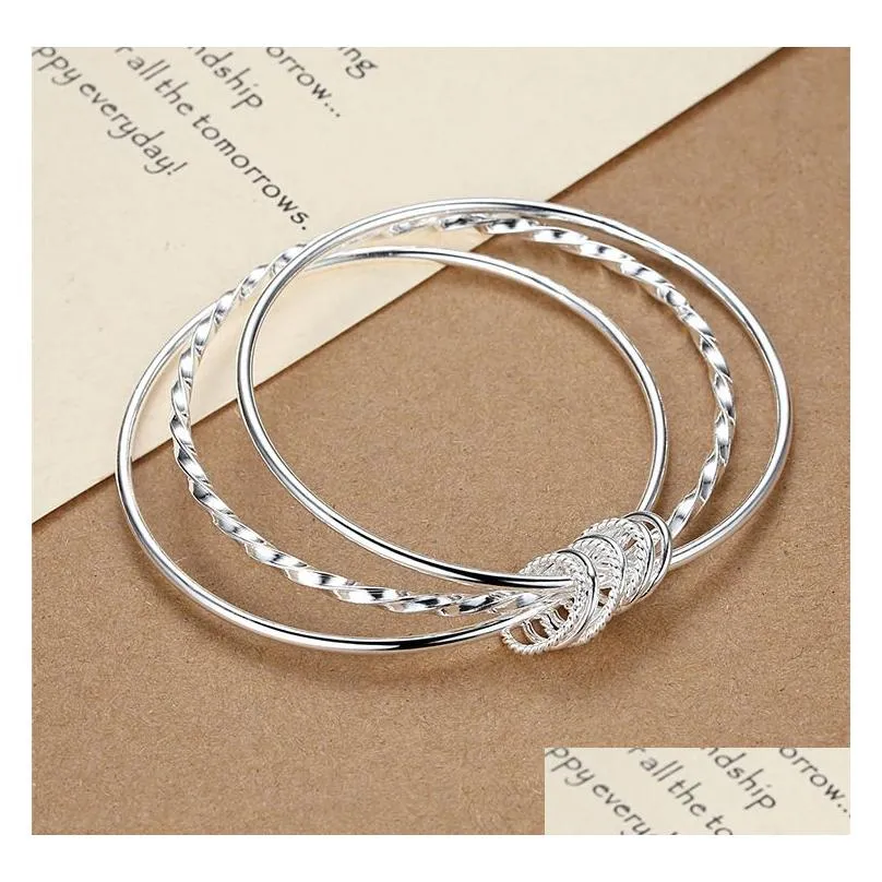 Bangle Round Circle Bangle Bracelets For Women Girls Sier Plated Circles Bracelet Cuff Bangles Fashion Jewelry Drop Delivery Jewelry B Dhgap
