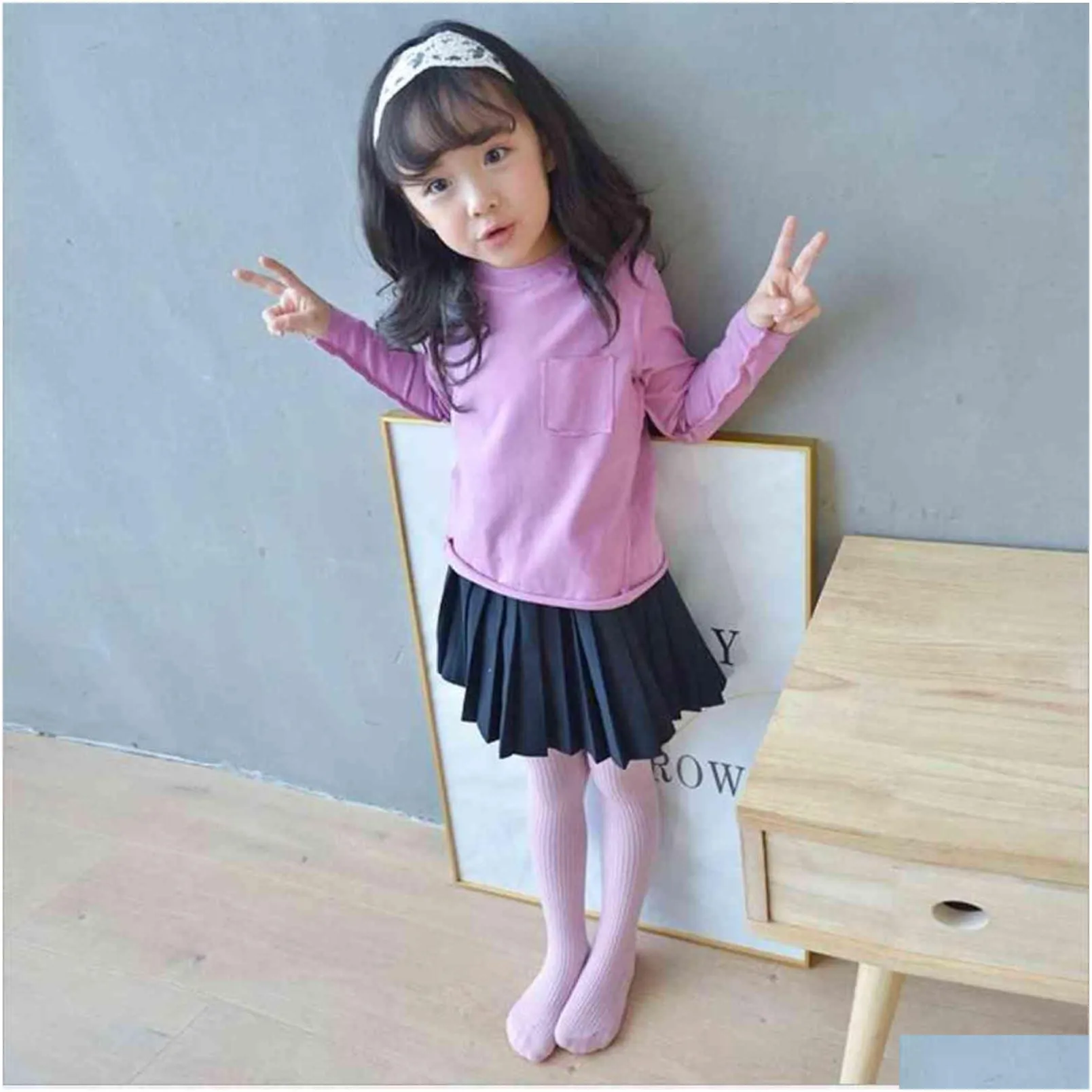 8 colors cotton 29 years old girs children baby girl pantyhose autumn and winter solid color tights warm 211028