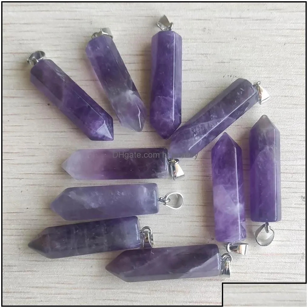 Charms Amethyst Natural Rose Quartz White Crystal Fluorite Labradorite Stone Pillar Pendant For Jewelry Making 39Mm Hjewelry Drop De