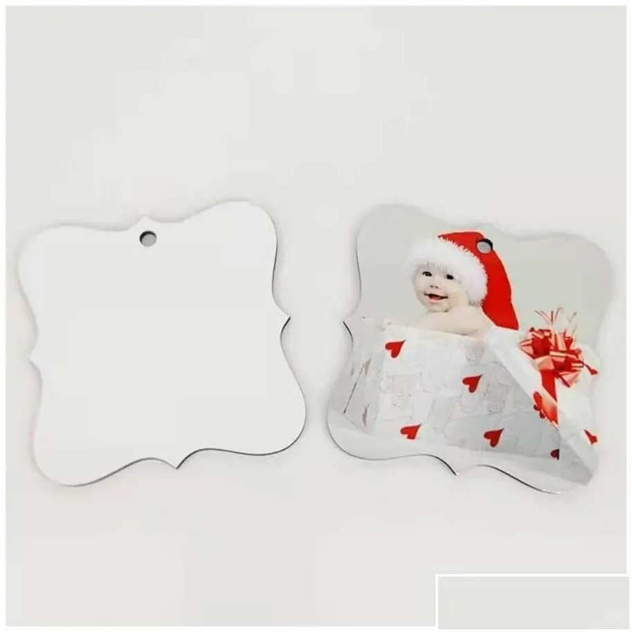 christmas decorations sublimation blank ornament double-sided xmas tree pendant mti shape aluminum plate metal hanging tag holidays