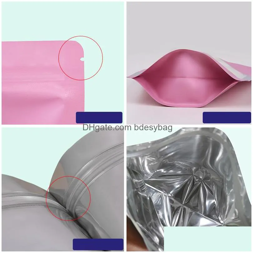 beige cyan pink stand up aluminium foil self seal bag with clear window plastic bag zipper reclosable food storage packaging bag