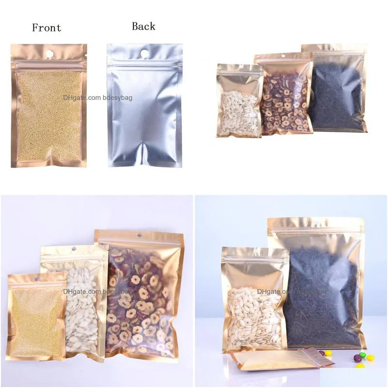 one side clear plastic seal bag gold inlay aluminum foil bag coffee herbal tea packaging pouch hot edc bag lz1826