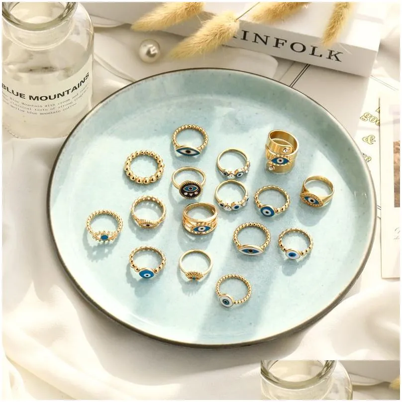 womens finger ring bohemian evil eye jewelry fashion goldplated band rings open ring female for women