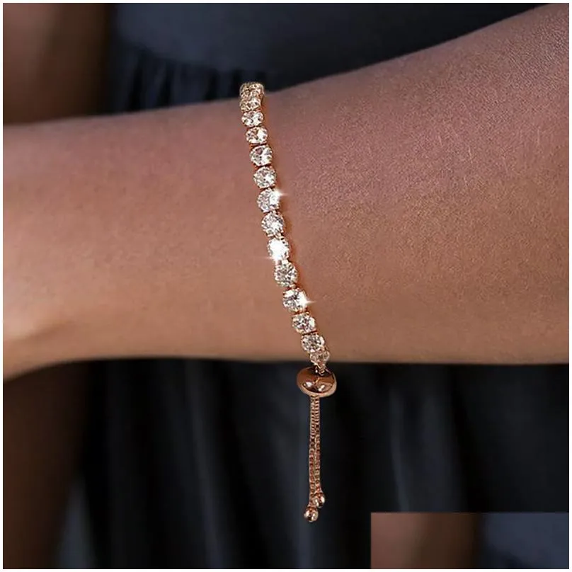 Chain Adjustable Chains Bracelets For Women 4.0 Round Cubic Zirconia Classic Tennis Bracelet Fashion Jewelry Drop Delivery Jewelry Bra Dhcqz