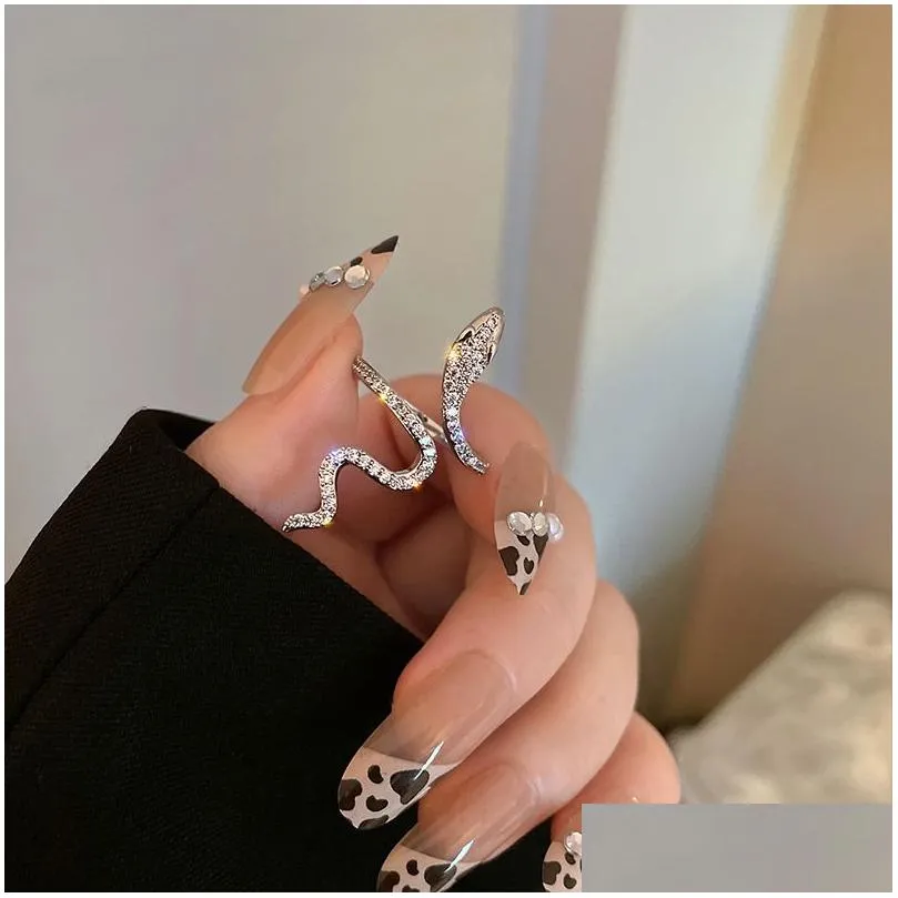 Cluster Rings Cubic Zirconia Snake Ring For Women Open Adjustable Wrap Serpent Rings Fashion Jewelry Drop Delivery Jewelry Ring Dhpjc