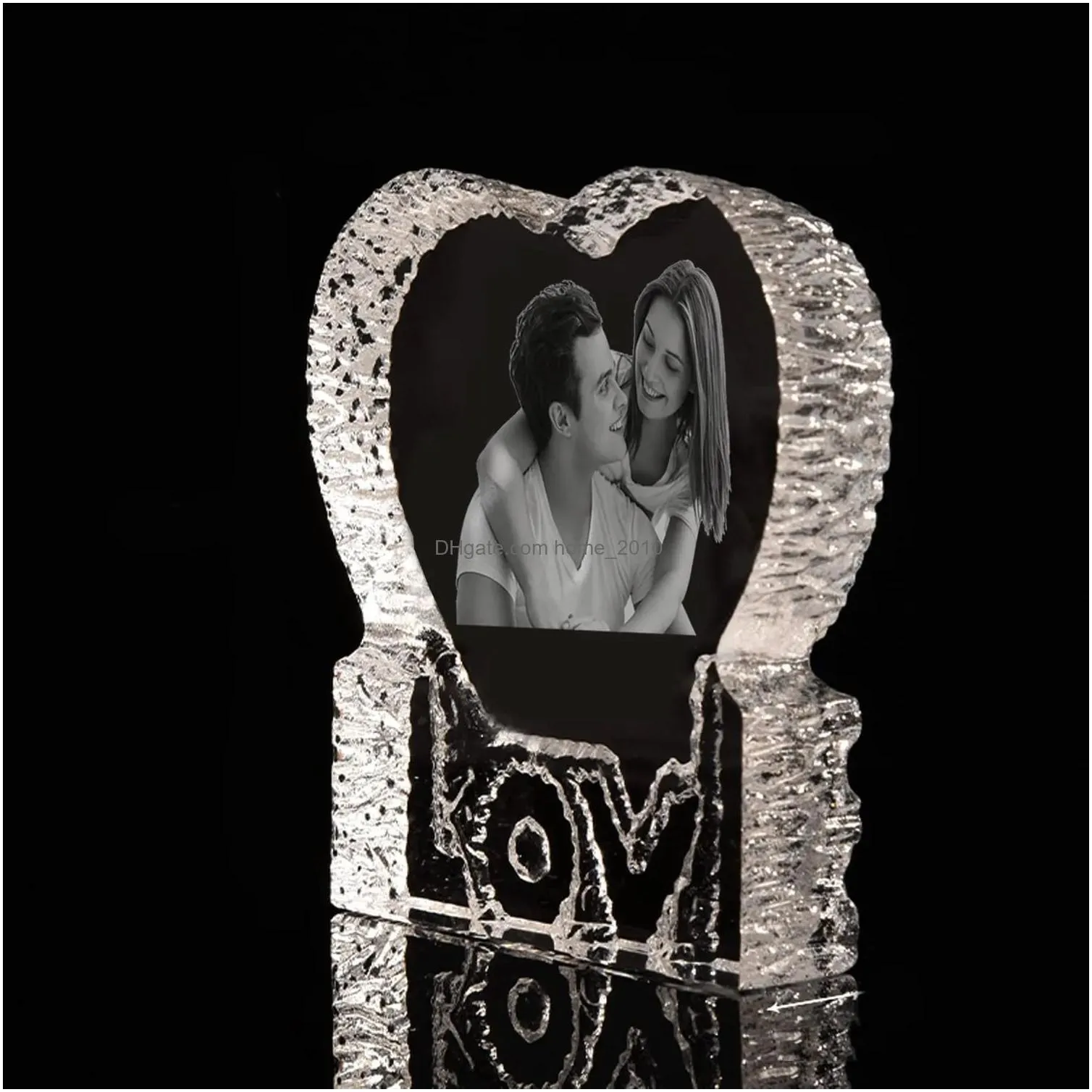 decorative objects figurines love crystal po gift customized picture text night light bluetooth music player wedding couple for mothers fathers day