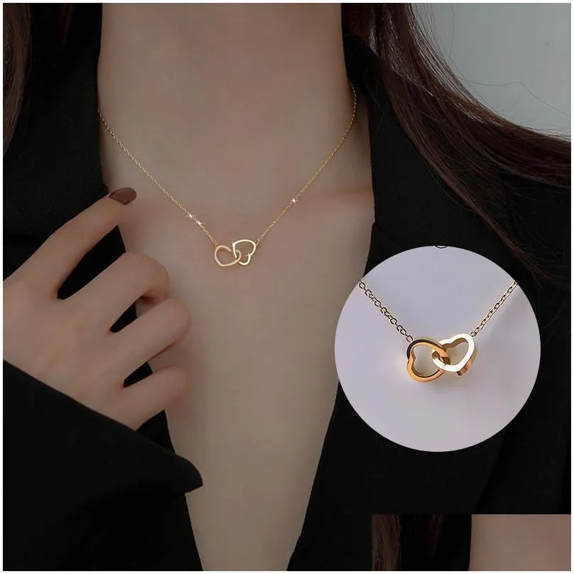 Pendant Necklaces Love Heart Pendant Necklaces For Women Titanium Steel 18K Gold Plated Anniversary Jewelry Gift Drop Delivery Jewelry Dhslq