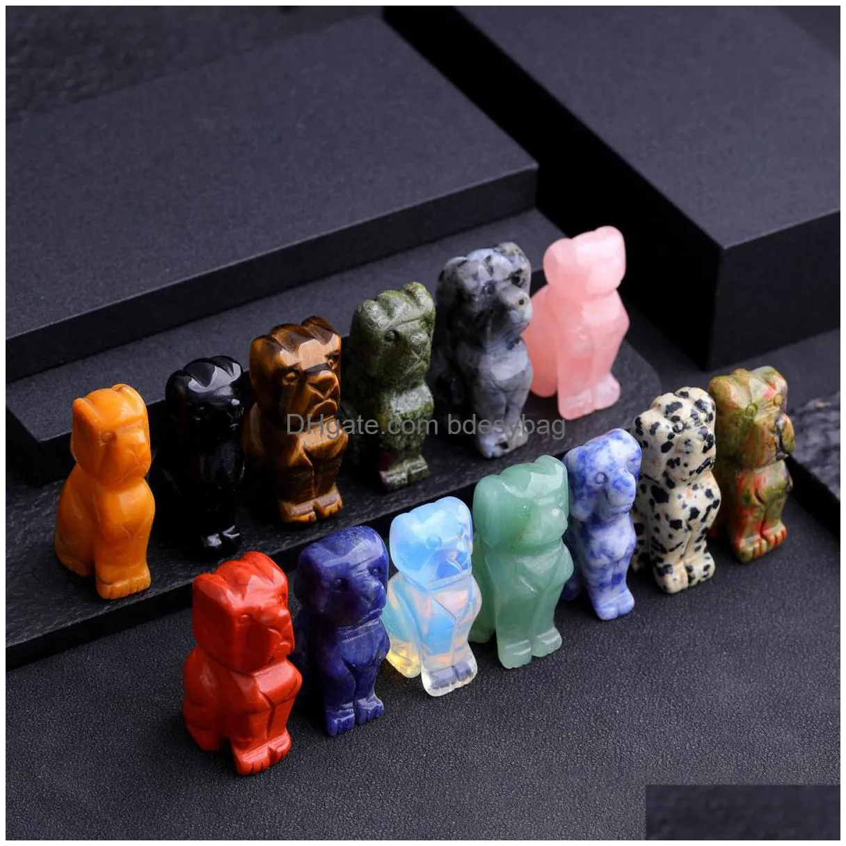 Stone Dog Statue Natural Stone Crystal Carved Healing Animal Figurine Reiki Gemstone Crafts Home Decoration Holiday Drop Delivery Jewe Dhi1E