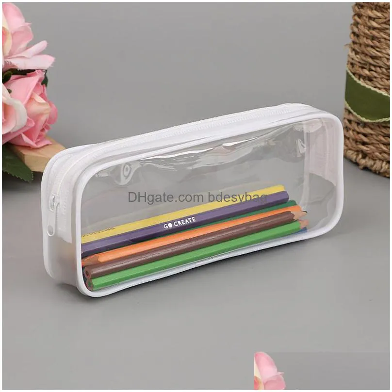 clear pvc pen pencil case with zipper for school office stationery portable transparent pencil bag makeup pouch lx2681