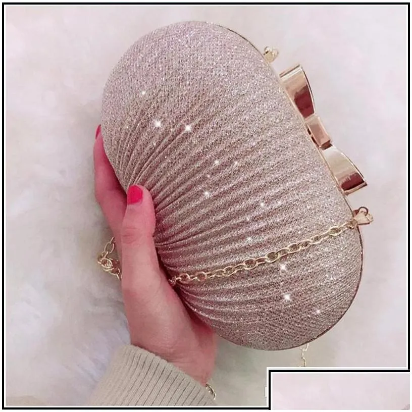 Handbags Purses Golden Evening Clutch Bag Women Bags Wedding Shiny Handbags Bridal Metal Bow Chain Shoder Drop Delivery Party Even