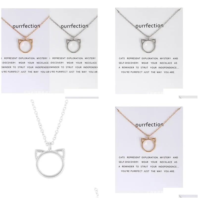 Pendant Necklaces Two Tone Cat Ear Pendant Necklace Kitten Animal Charm Necklaces With Mes Card Fashion Jewellery Drop Delivery Jewelr Dhiot
